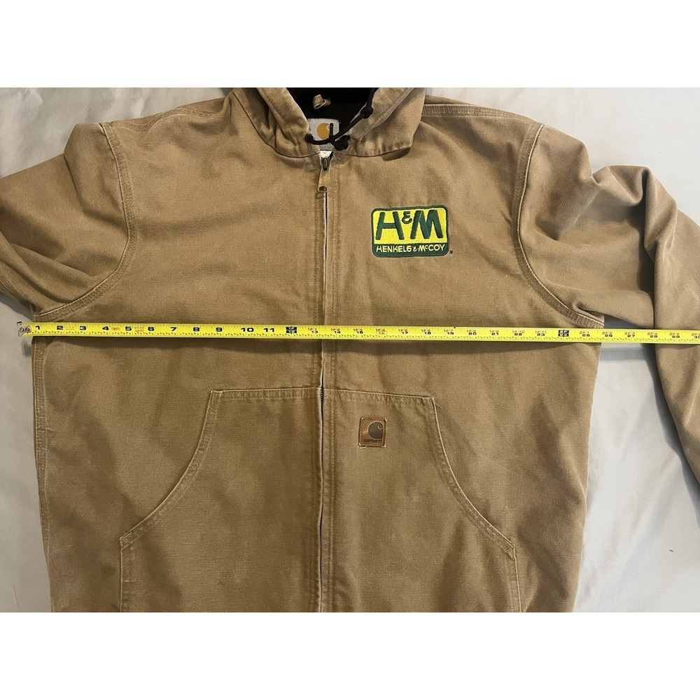 Carhartt Jacket Henkles & McCoy J25 CML Hooded Coat Tan Work Wear Distressed L - Picture 3 of 16